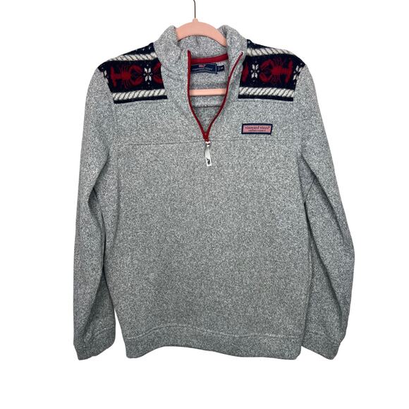 Vineyard Vines Fair Isle Lobster Gray Red 3/4" Zip Up Pullover Sweater Size XS - Picture 1 of 9